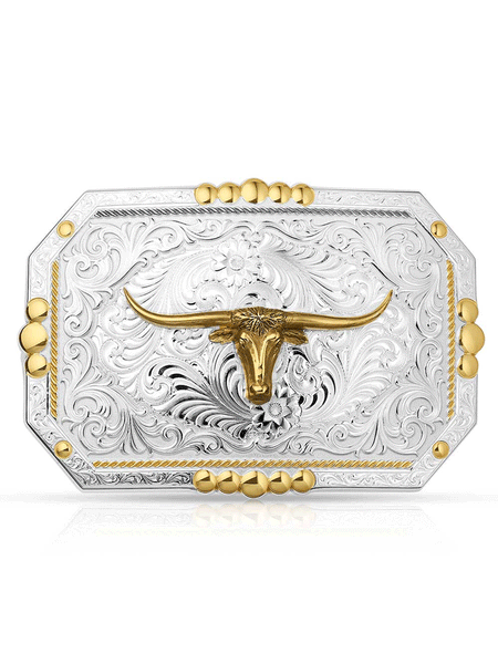 Montana Silversmiths 45410-767M Principle Longhorn Showpiece Belt Buckle Silver front. If you need any assistance with this item or the purchase of this item please call us at five six one seven four eight eight eight zero one Monday through Saturday 10:00a.m EST to 8:00 p.m EST