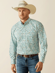 Ariat 10054696 Mens Jerome Classic Fit Shirt Teal Turquoise front view. If you need any assistance with this item or the purchase of this item please call us at five six one seven four eight eight eight zero one Monday through Saturday 10:00a.m EST to 8:00 p.m EST