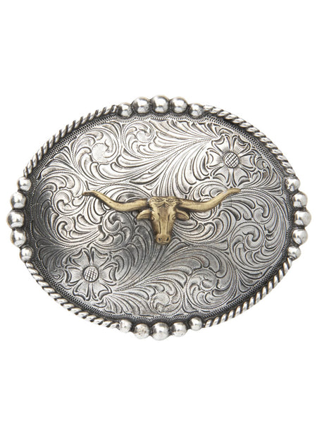 AndWest 512 Oval Longhorn Buckle Gold And Silver front view. If you need any assistance with this item or the purchase of this item please call us at five six one seven four eight eight eight zero one Monday through Saturday 10:00a.m EST to 8:00 p.m EST
