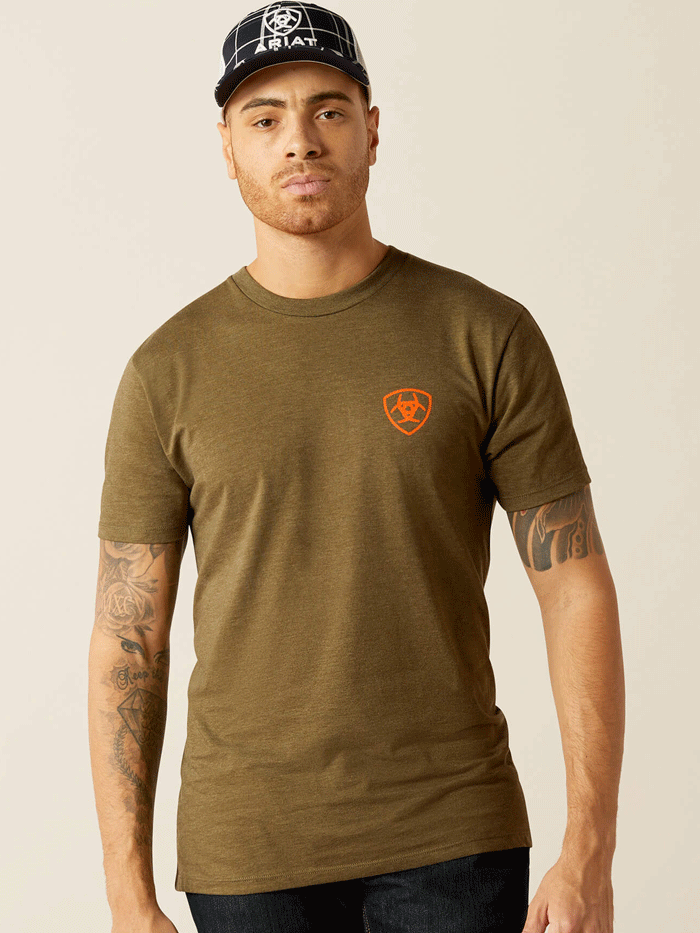 Ariat 10052569 Mens Grain Flag T-Shirt Military Heather back view. If you need any assistance with this item or the purchase of this item please call us at five six one seven four eight eight eight zero one Monday through Saturday 10:00a.m EST to 8:00 p.m EST