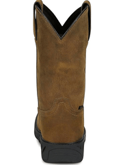 Justin PD4067 Mens Trencher Waterproof Steel Toe Work Boot Brown back view. If you need any assistance with this item or the purchase of this item please call us at five six one seven four eight eight eight zero one Monday through Saturday 10:00a.m EST to 8:00 p.m EST