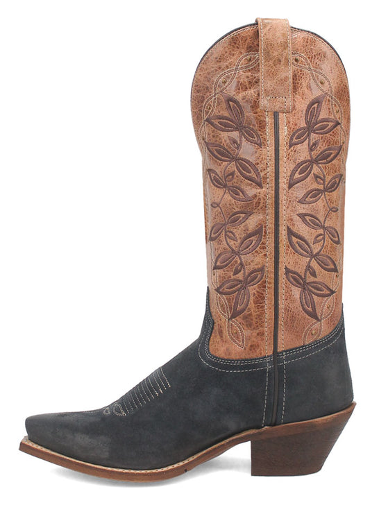 Laredo 20009 Womens KAMA Leather Boot Navy And Tan side view. If you need any assistance with this item or the purchase of this item please call us at five six one seven four eight eight eight zero one Monday through Saturday 10:00a.m EST to 8:00 p.m EST