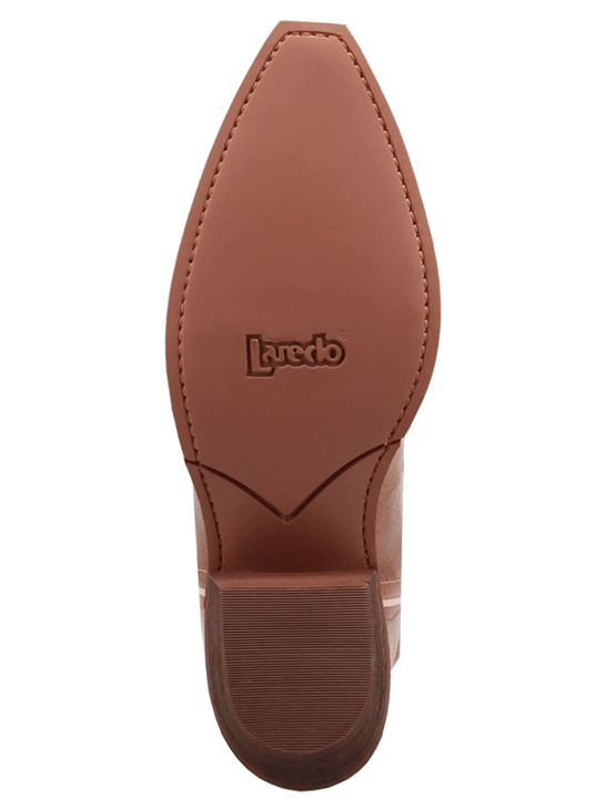 Laredo 20014 Womens SERENADE Leather Boot Brown sole view. If you need any assistance with this item or the purchase of this item please call us at five six one seven four eight eight eight zero one Monday through Saturday 10:00a.m EST to 8:00 p.m EST
