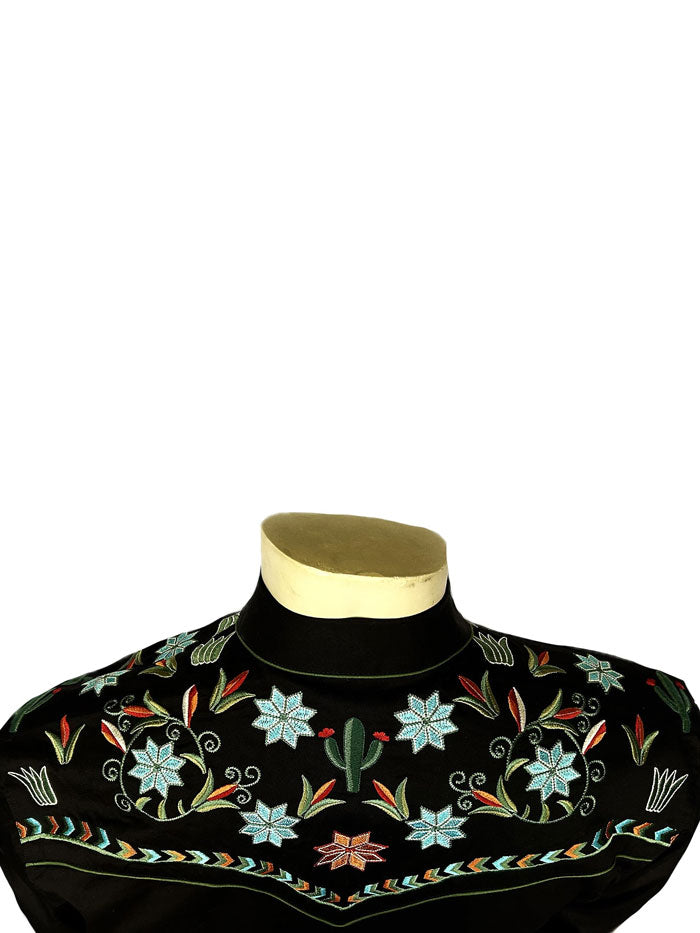 Rockmount 6865-BLK Mens Agave Cactus Black Floral Embroidery Western Shirt Black front view. If you need any assistance with this item or the purchase of this item please call us at five six one seven four eight eight eight zero one Monday through Saturday 10:00a.m EST to 8:00 p.m EST