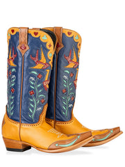 Double D Ranch DDL1083 Womens HIGH STAKES Leather Boot Blue Honey side view. If you need any assistance with this item or the purchase of this item please call us at five six one seven four eight eight eight zero one Monday through Saturday 10:00a.m EST to 8:00 p.m EST