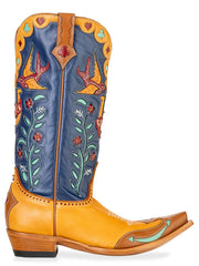 Double D Ranch DDL1083 Womens HIGH STAKES Leather Boot Blue Honey side view. If you need any assistance with this item or the purchase of this item please call us at five six one seven four eight eight eight zero one Monday through Saturday 10:00a.m EST to 8:00 p.m EST