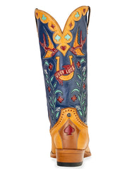 Double D Ranch DDL1083 Womens HIGH STAKES Leather Boot Blue Honey back view. If you need any assistance with this item or the purchase of this item please call us at five six one seven four eight eight eight zero one Monday through Saturday 10:00a.m EST to 8:00 p.m EST