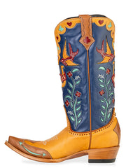 Double D Ranch DDL1083 Womens HIGH STAKES Leather Boot Blue Honey side view. If you need any assistance with this item or the purchase of this item please call us at five six one seven four eight eight eight zero one Monday through Saturday 10:00a.m EST to 8:00 p.m EST