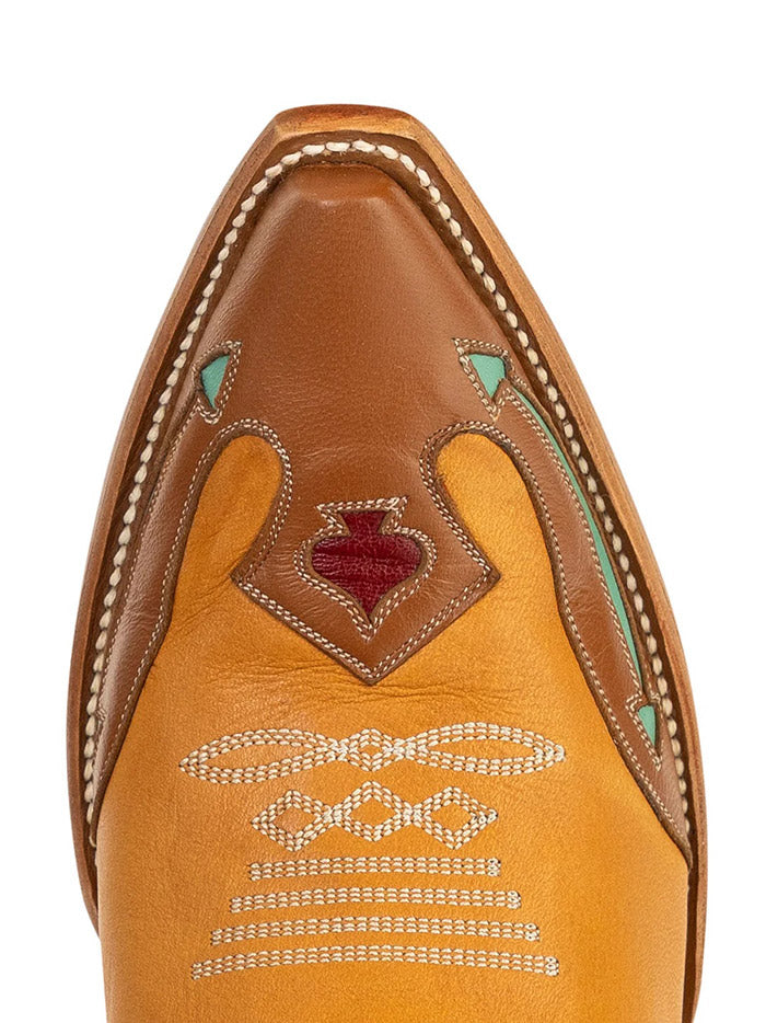 Double D Ranch DDL1083 Womens HIGH STAKES Leather Boot Blue Honey side view. If you need any assistance with this item or the purchase of this item please call us at five six one seven four eight eight eight zero one Monday through Saturday 10:00a.m EST to 8:00 p.m EST