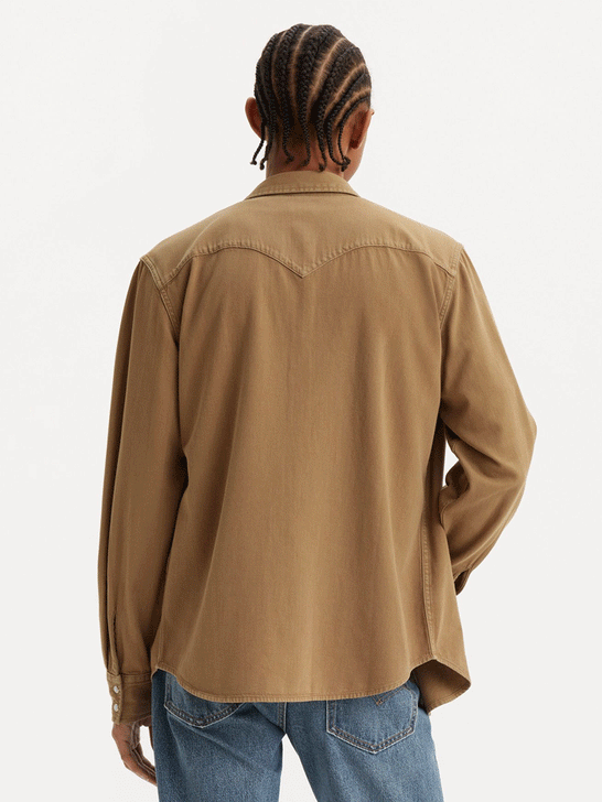 Levis 857450150 Mens Classic Western Standard Fit Shirt Angler Otter Overdye back view. If you need any assistance with this item or the purchase of this item please call us at five six one seven four eight eight eight zero one Monday through Saturday 10:00a.m EST to 8:00 p.m EST