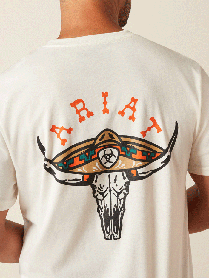 Ariat 10054829 Mens Mexicali T-Shirt Antique White back view. If you need any assistance with this item or the purchase of this item please call us at five six one seven four eight eight eight zero one Monday through Saturday 10:00a.m EST to 8:00 p.m EST