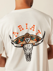 Ariat 10054829 Mens Mexicali T-Shirt Antique White back close up view. If you need any assistance with this item or the purchase of this item please call us at five six one seven four eight eight eight zero one Monday through Saturday 10:00a.m EST to 8:00 p.m EST