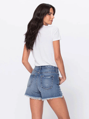Sneak Peek SP-S7398M Womens Frayed Hem High Rise Denim Shorts Medium Vintage back and side view. If you need any assistance with this item or the purchase of this item please call us at five six one seven four eight eight eight zero one Monday through Saturday 10:00a.m EST to 8:00 p.m EST