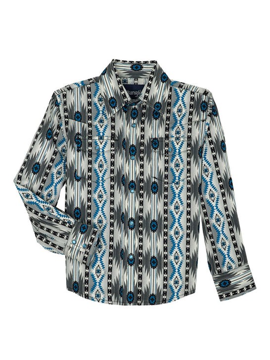 Wrangler 112359438 Kids Checotah Long Sleeve Shirt Grey Multi front view. If you need any assistance with this item or the purchase of this item please call us at five six one seven four eight eight eight zero one Monday through Saturday 10:00a.m EST to 8:00 p.m EST