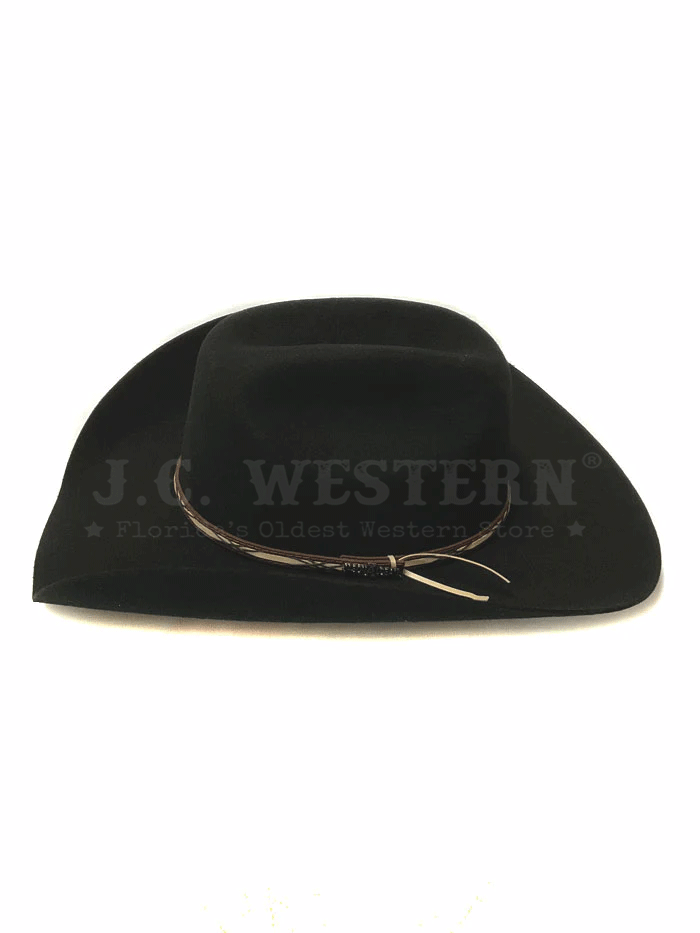 Resistol RWAMSK-304107 Jason Aldean Collection Amarillo Sky Felt Hat Black side and front view. If you need any assistance with this item or the purchase of this item please call us at five six one seven four eight eight eight zero one Monday through Saturday 10:00a.m EST to 8:00 p.m EST