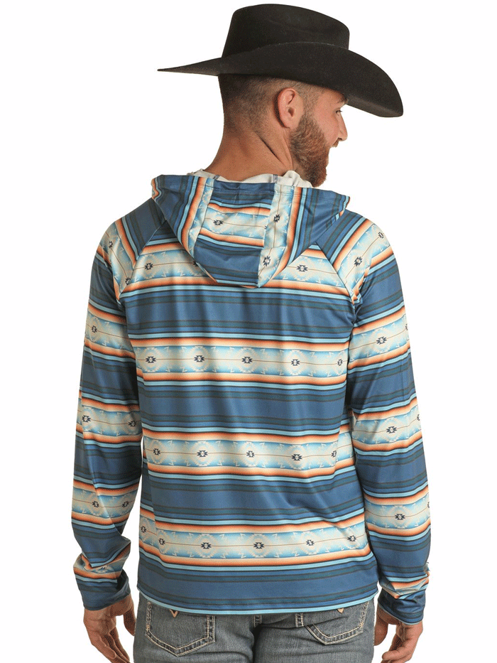 Rock & Roll Denim BM94T03004 Mens Aztec Printed Performance Hoodie Blue front view. If you need any assistance with this item or the purchase of this item please call us at five six one seven four eight eight eight zero one Monday through Saturday 10:00a.m EST to 8:00 p.m EST