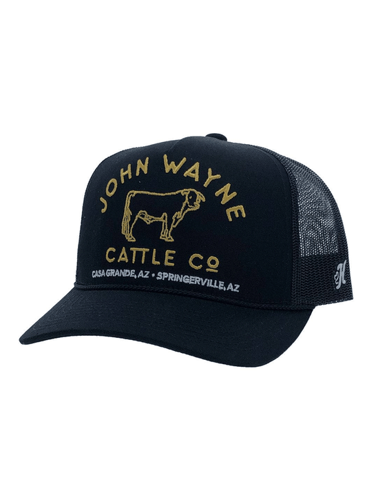 Hooey 2266T-BK JOHN WAYNE High Profile Snapback Trucker Hat Black front and side view. If you need any assistance with this item or the purchase of this item please call us at five six one seven four eight eight eight zero one Monday through Saturday 10:00a.m EST to 8:00 p.m EST

