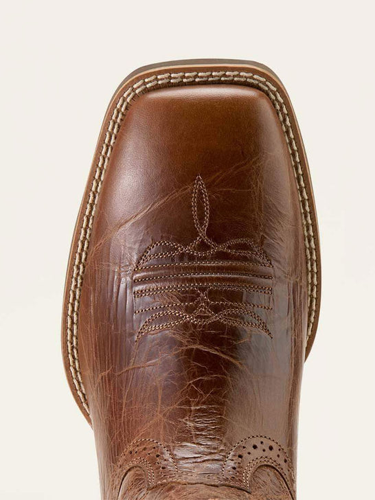 Ariat 10063836 Mens Sport Wide Square Toe Western Boot Dark Tan toe view. If you need any assistance with this item or the purchase of this item please call us at five six one seven four eight eight eight zero one Monday through Saturday 10:00a.m EST to 8:00 p.m EST