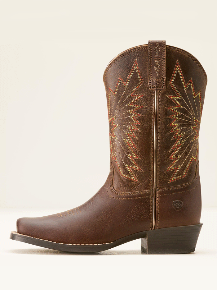 Ariat 10053623 Kids Decatur Western Boot Honey Bee Bark front and side view. If you need any assistance with this item or the purchase of this item please call us at five six one seven four eight eight eight zero one Monday through Saturday 10:00a.m EST to 8:00 p.m EST