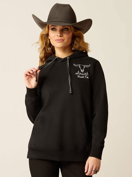 Ariat 10051999 Womens Steer Stitch Hoodie Black front view. If you need any assistance with this item or the purchase of this item please call us at five six one seven four eight eight eight zero one Monday through Saturday 10:00a.m EST to 8:00 p.m EST