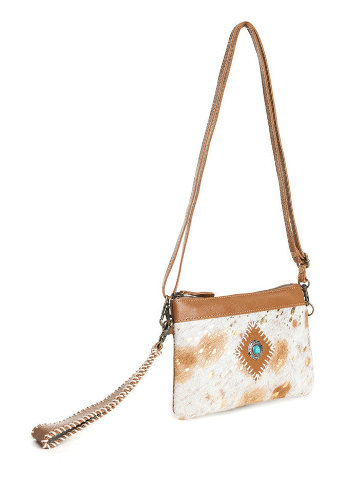 Myra Bag S-9974 Womens Eye of the Goddess Crossbody Bag in Caramel Brown front view. If you need any assistance with this item or the purchase of this item please call us at five six one seven four eight eight eight zero one Monday through Saturday 10:00a.m EST to 8:00 p.m EST