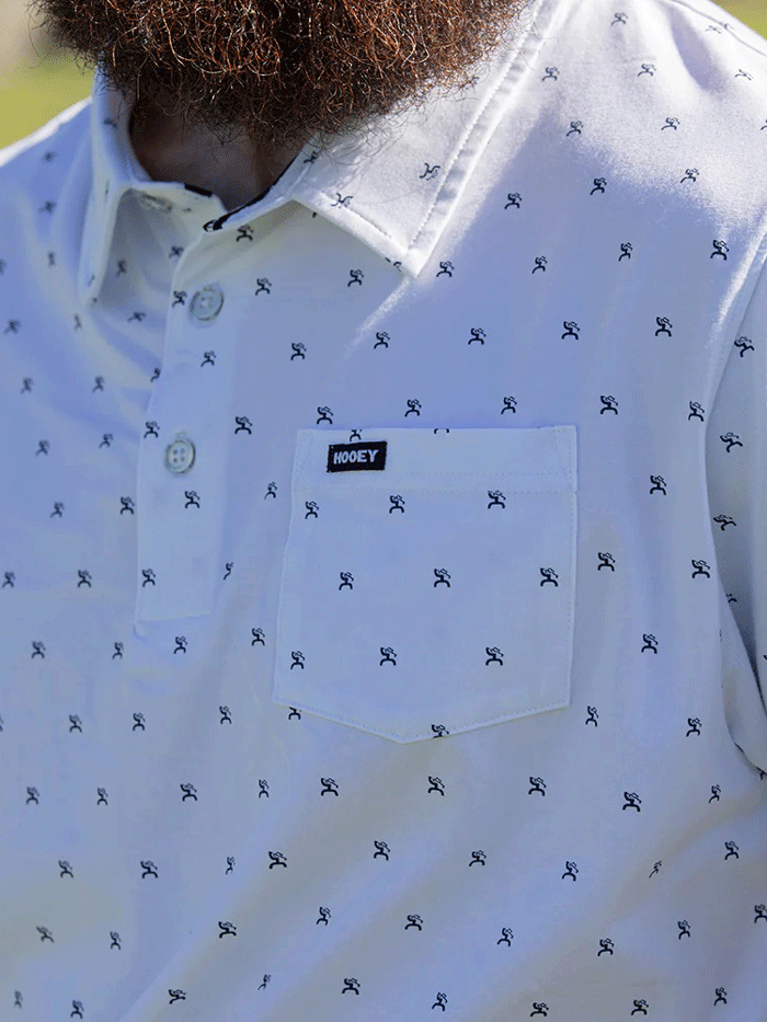 Hooey HP022WH Mens HOT-SHOT Logo Polo Shirt White And Navy front view. If you need any assistance with this item or the purchase of this item please call us at five six one seven four eight eight eight zero one Monday through Saturday 10:00a.m EST to 8:00 p.m EST