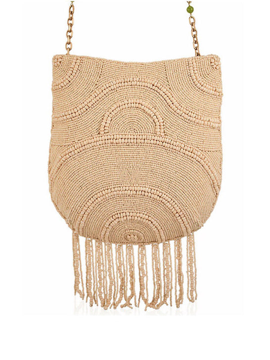 Mary Frances BAG S002-641 COCONUTTY Crossbody Bag Cream back view. If you need any assistance with this item or the purchase of this item please call us at five six one seven four eight eight eight zero one Monday through Saturday 10:00a.m EST to 8:00 p.m EST