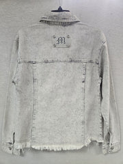 Miss Me MJ8012L Womens Embellished Wash Denim Shirt Silver Grey back view. If you need any assistance with this item or the purchase of this item please call us at five six one seven four eight eight eight zero one Monday through Saturday 10:00a.m EST to 8:00 p.m EST