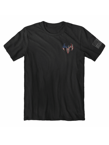 Buck Wear 2193 Mens Freedom Shine Short Sleeve Graphic Tee Black front view. If you need any assistance with this item or the purchase of this item please call us at five six one seven four eight eight eight zero one Monday through Saturday 10:00a.m EST to 8:00 p.m EST