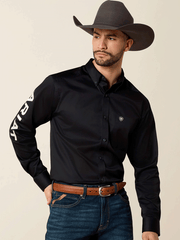 Ariat 10034231 Mens Team Logo Twill Fitted Shirt Black front view. If you need any assistance with this item or the purchase of this item please call us at five six one seven four eight eight eight zero one Monday through Saturday 10:00a.m EST to 8:00 p.m EST
