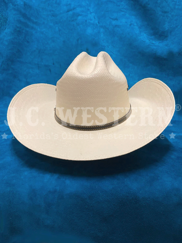 Justin JS1156BKHL4004 10X BLACK HILLS Straw Cowboy Hat Ivory side / front view. If you need any assistance with this item or the purchase of this item please call us at five six one seven four eight eight eight zero one Monday through Saturday 10:00a.m EST to 8:00 p.m EST