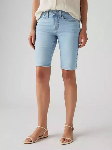 Levi's 001VE0003 Womens Shaping Bermuda Shorts Double Duty Light Wash Blue front view. If you need any assistance with this item or the purchase of this item please call us at five six one seven four eight eight eight zero one Monday through Saturday 10:00a.m EST to 8:00 p.m EST