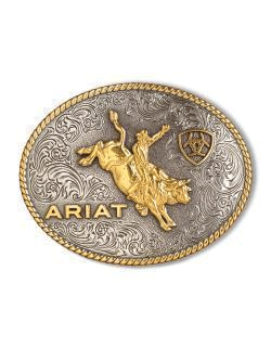 Ariat A37056 Oval Rope Edge Bullrider Buckle Antique Gold And Silver in box. If you need any assistance with this item or the purchase of this item please call us at five six one seven four eight eight eight zero one Monday through Saturday 10:00a.m EST to 8:00 p.m EST

