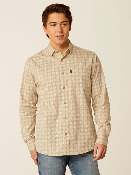 Ariat 10051986 Mens Morgan Modern Fit Shirt Pumice Stone Tan front view. If you need any assistance with this item or the purchase of this item please call us at five six one seven four eight eight eight zero one Monday through Saturday 10:00a.m EST to 8:00 p.m EST
