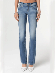 Miss Me M9303B Womens Horseshoe Bootcut Jean Neutral Blues full front view. If you need any assistance with this item or the purchase of this item please call us at five six one seven four eight eight eight zero one Monday through Saturday 10:00a.m EST to 8:00 p.m EST