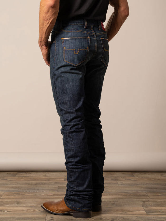 Kimes Ranch ROGER Mens Boot Cut Jeans Navy Blue side / front view. If you need any assistance with this item or the purchase of this item please call us at five six one seven four eight eight eight zero one Monday through Saturday 10:00a.m EST to 8:00 p.m EST