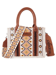 Wrangler WG2202-8120SCF Womens Southwestern Print Small Canvas Crossbody Tote Coffee Tan front view. If you need any assistance with this item or the purchase of this item please call us at five six one seven four eight eight eight zero one Monday through Saturday 10:00a.m EST to 8:00 p.m EST