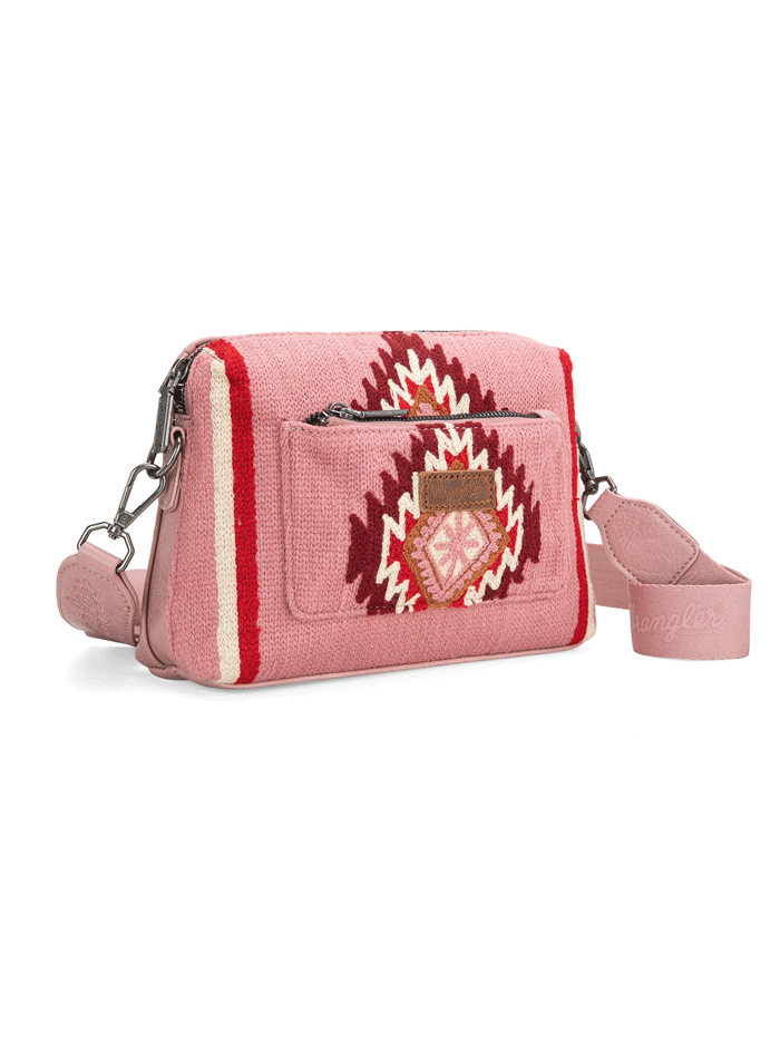 Wrangler WG174-1832HPK Womens Southwestern Knitted Crossbody Bag Hot Pink full front view. If you need any assistance with this item or the purchase of this item please call us at five six one seven four eight eight eight zero one Monday through Saturday 10:00a.m EST to 8:00 p.m EST

