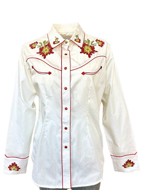 Rockmount 7811-IVO Women's Vintage Floral Embroidered Western Shirt Ivory front view. If you need any assistance with this item or the purchase of this item please call us at five six one seven four eight eight eight zero one Monday through Saturday 10:00a.m EST to 8:00 p.m EST