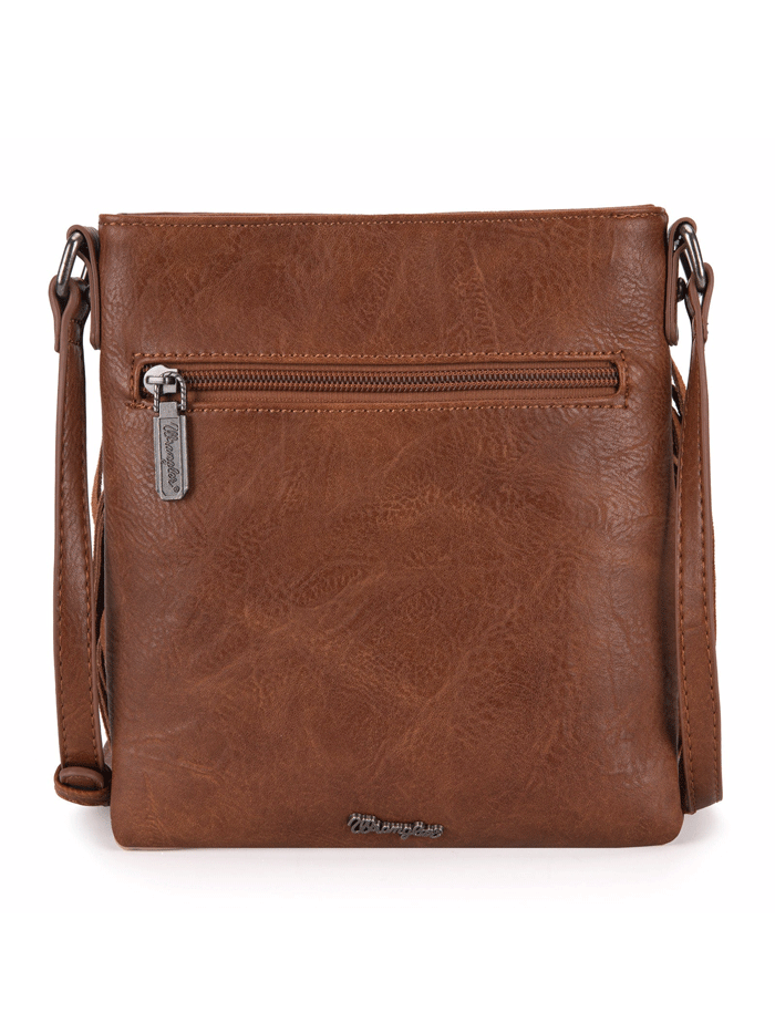 Wrangler WG44-8360LBR Womens Leather Fringe Jean Denim Pocket Crossbody Bag Brown front. If you need any assistance with this item or the purchase of this item please call us at five six one seven four eight eight eight zero one Monday through Saturday 10:00a.m EST to 8:00 p.m EST

