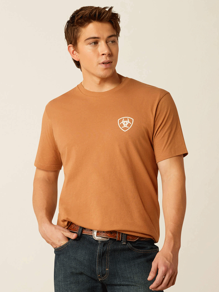 Ariat 10052505 Mens Horizon Oasis T-Shirt Chipmunk Copper back view. If you need any assistance with this item or the purchase of this item please call us at five six one seven four eight eight eight zero one Monday through Saturday 10:00a.m EST to 8:00 p.m EST