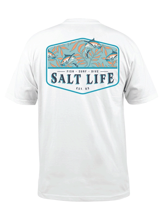 Salt Life SLM11158-WHT Mens Hide N Sea Short Sleeve Tee White back view. If you need any assistance with this item or the purchase of this item please call us at five six one seven four eight eight eight zero one Monday through Saturday 10:00a.m EST to 8:00 p.m EST