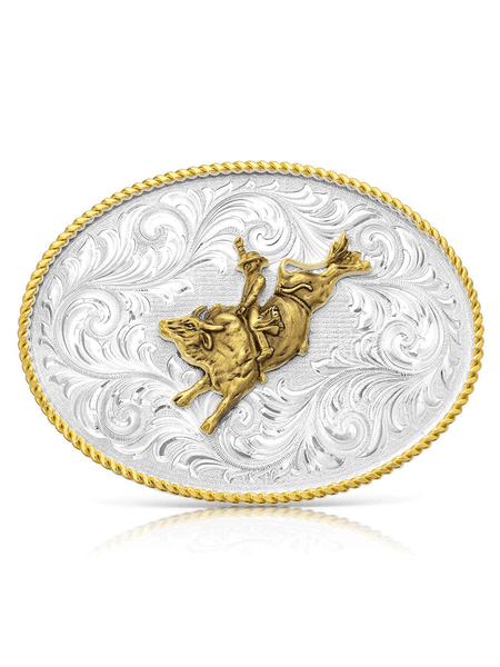 Montana Silversmiths 1255-528 Bull Rider Classic Western Buckle Silver front view. If you need any assistance with this item or the purchase of this item please call us at five six one seven four eight eight eight zero one Monday through Saturday 10:00a.m EST to 8:00 p.m EST

