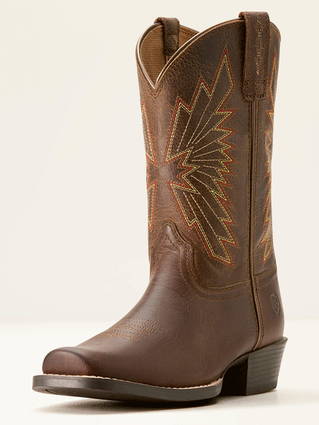 Ariat 10053623 Kids Decatur Western Boot Honey Bee Bark front and side view. If you need any assistance with this item or the purchase of this item please call us at five six one seven four eight eight eight zero one Monday through Saturday 10:00a.m EST to 8:00 p.m EST