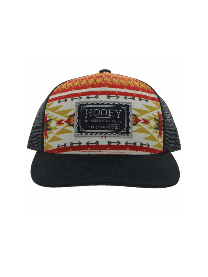 Hooey 2202T-RDBK DOC Aztec Print Trucker Hat With Rectangle Patch Black front and side view. If you need any assistance with this item or the purchase of this item please call us at five six one seven four eight eight eight zero one Monday through Saturday 10:00a.m EST to 8:00 p.m EST