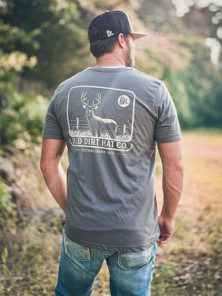 Red Dirt RDHC-T-180 Mens Big Buck Tee Asphalt back view. If you need any assistance with this item or the purchase of this item please call us at five six one seven four eight eight eight zero one Monday through Saturday 10:00a.m EST to 8:00 p.m EST