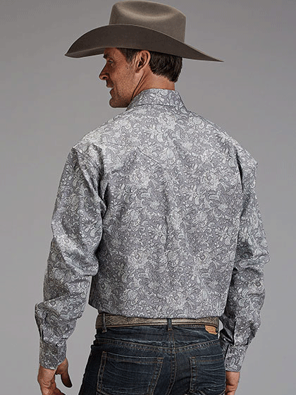 Stetson 11-001-0425-2056 Mens Silver Spring Paisley Western Shirt Grey front view. If you need any assistance with this item or the purchase of this item please call us at five six one seven four eight eight eight zero one Monday through Saturday 10:00a.m EST to 8:00 p.m EST