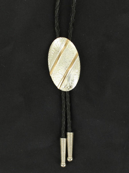 Double S C10852 Crumrine Gold Bars Bolo Tie Silver front view. If you need any assistance with this item or the purchase of this item please call us at five six one seven four eight eight eight zero one Monday through Saturday 10:00a.m EST to 8:00 p.m EST