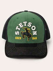 Stetson ST0093 Bronco Rider Embroidery Trucker Ball Cap Green front view. 