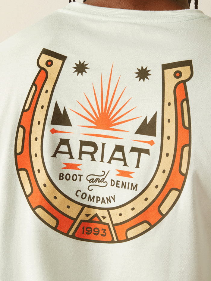 Ariat 10054834 Mens Lucky Shoe T-Shirt Glacier back view. If you need any assistance with this item or the purchase of this item please call us at five six one seven four eight eight eight zero one Monday through Saturday 10:00a.m EST to 8:00 p.m EST